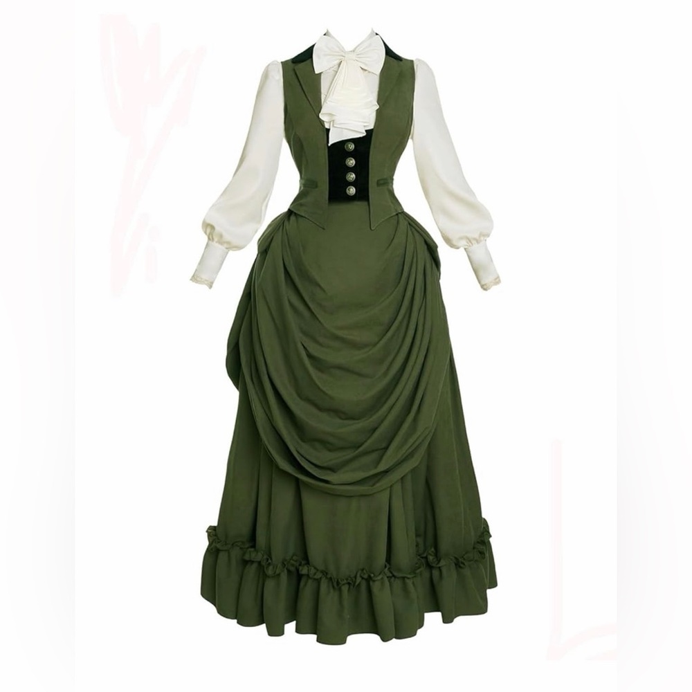 Elegant Green Victorian-Inspired Renaissance Fair Dress S